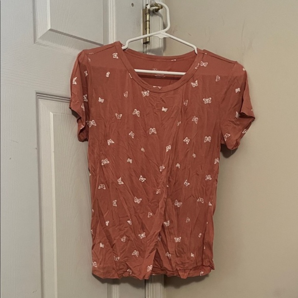 Rust Butterfly Print Women's Short Sleeve Top